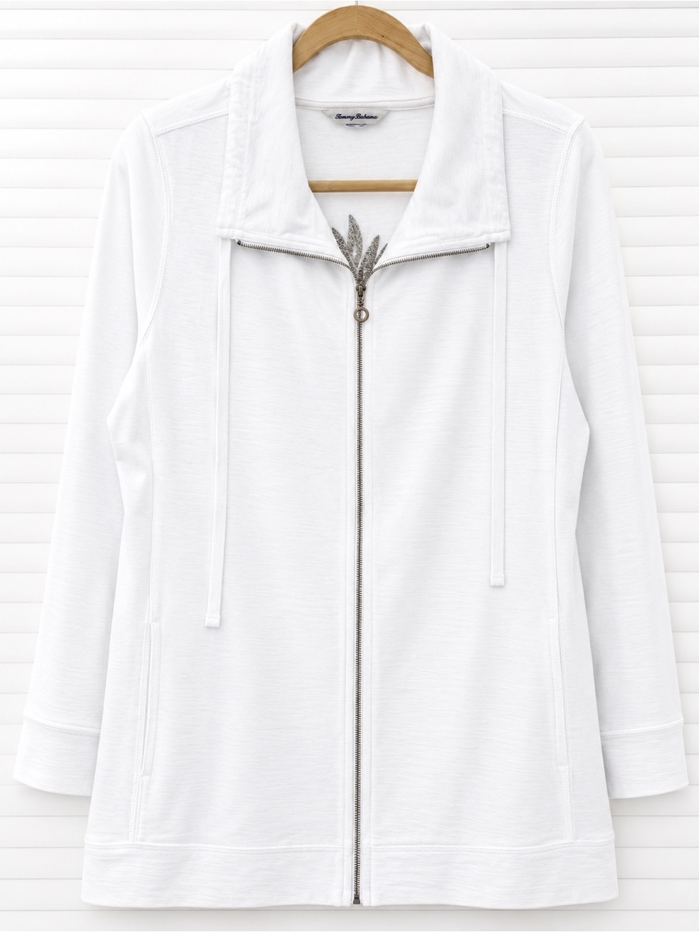 Tommy Bahama White Full Zip with Silver Sequined Pineapple Detail on back Resort